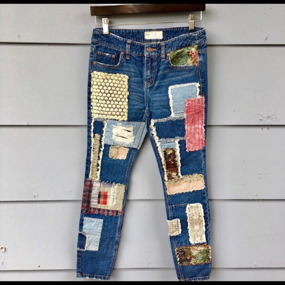 Free People Patchwork Denim Boho Jeans